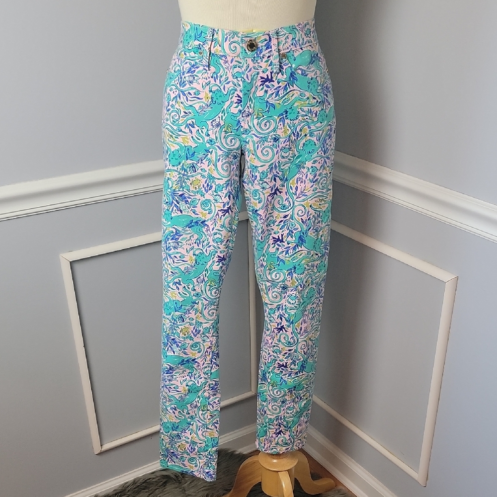 LILLY PULITZER South Ocean Skinny Crop Melon Fig Tint Monkey Sea Preppy Pants‎ 6